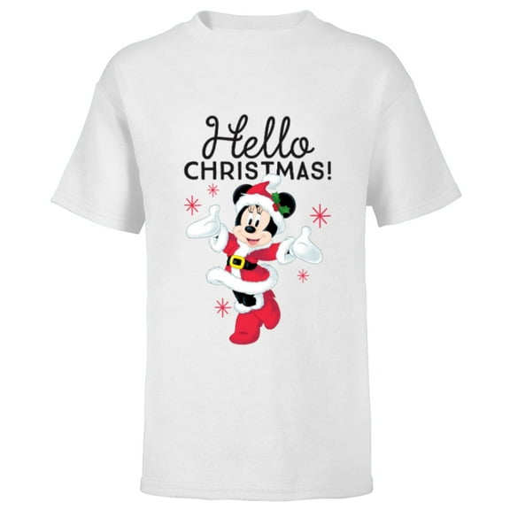 Disney Santa Minnie Mouse Hello Christmas Holiday - Short Sleeve T-Shirt for Kids -Customized-White
