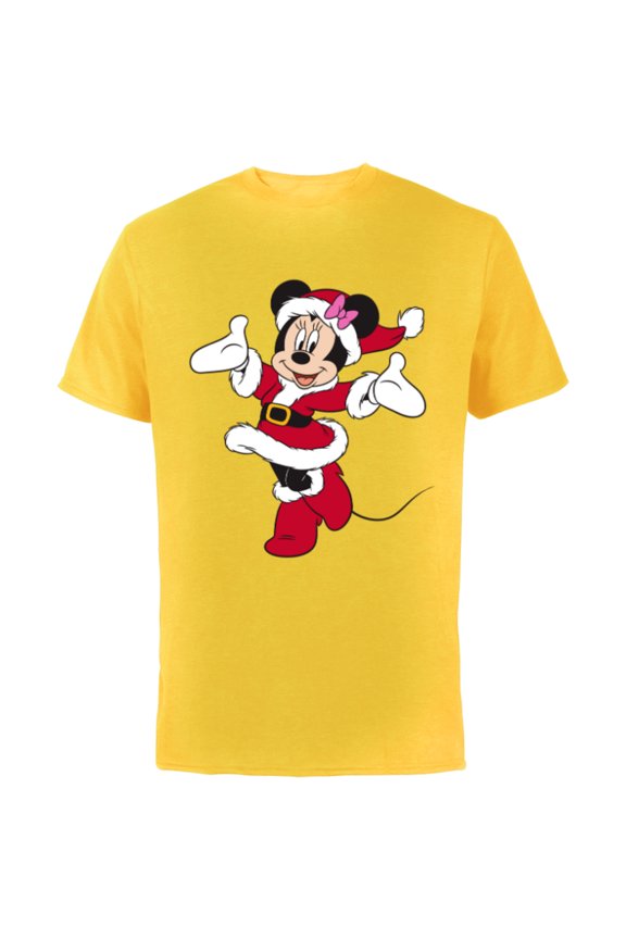 Santa Minnie Mouse Holiday - Short Sleeve Cotton T-Shirt for Adults- Customized-Yellow