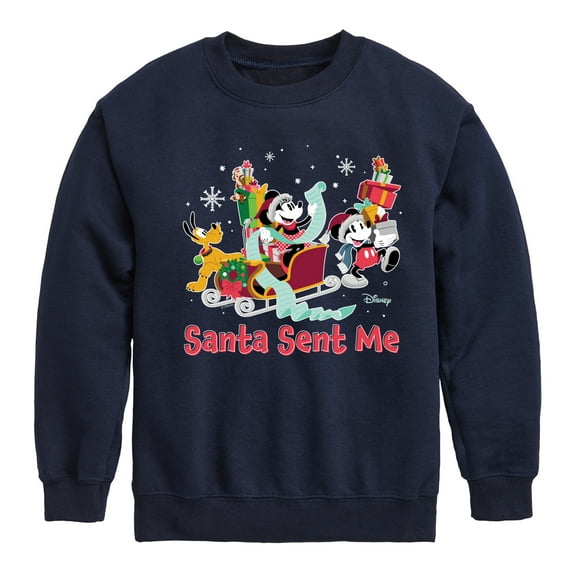 Disney - Mickey, Minnie, & Pluto Santa Sent Me Christmas - Toddler & Youth Crewneck Fleece Sweatshirt