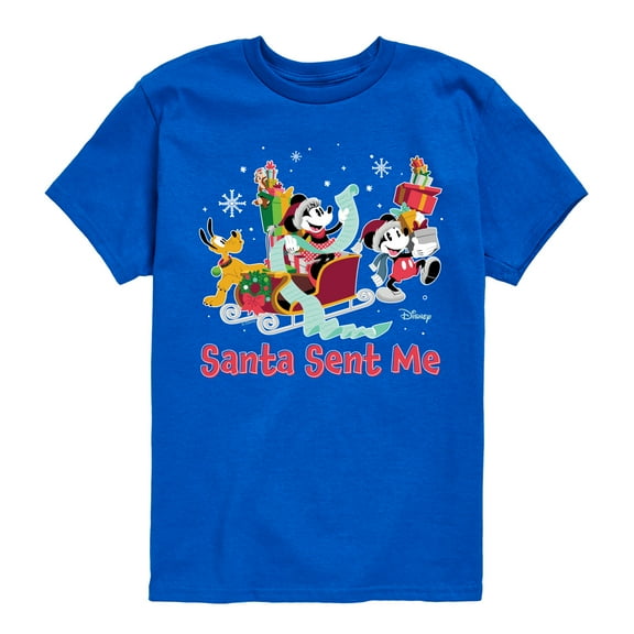 Disney - Mickey, Minnie, & Pluto Santa Sent Me Christmas - Toddler & Youth Short Sleeve Graphic T-Shirt