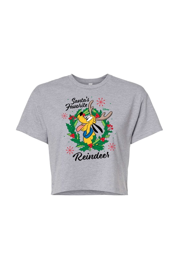 - Santas Favorite Reindeer - Juniors Cropped Cotton Blend T-Shirt