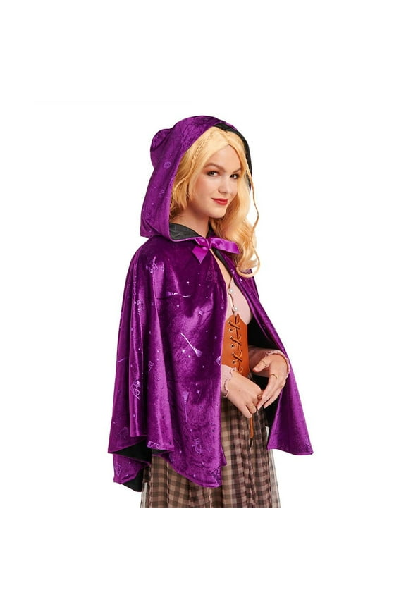 Sarah Sanderson Costume Accessory Set for Adults with Hooded Satin Cape and Hairpiece, Adults