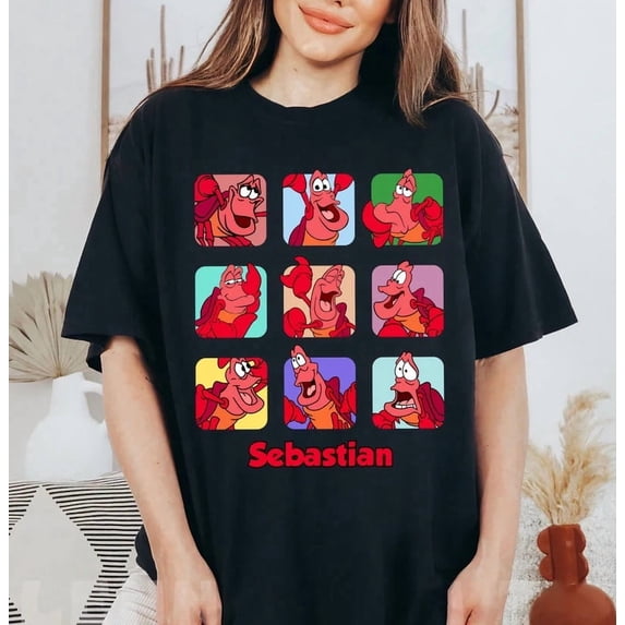 Disney Sebastian Moods Little Mermaid Crab Expression Face Grid Chart T-Shirt