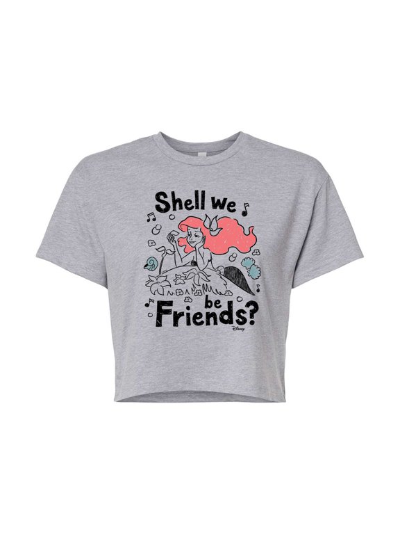 - Shell We Be Friends - Juniors Cropped Cotton Blend T-Shirt