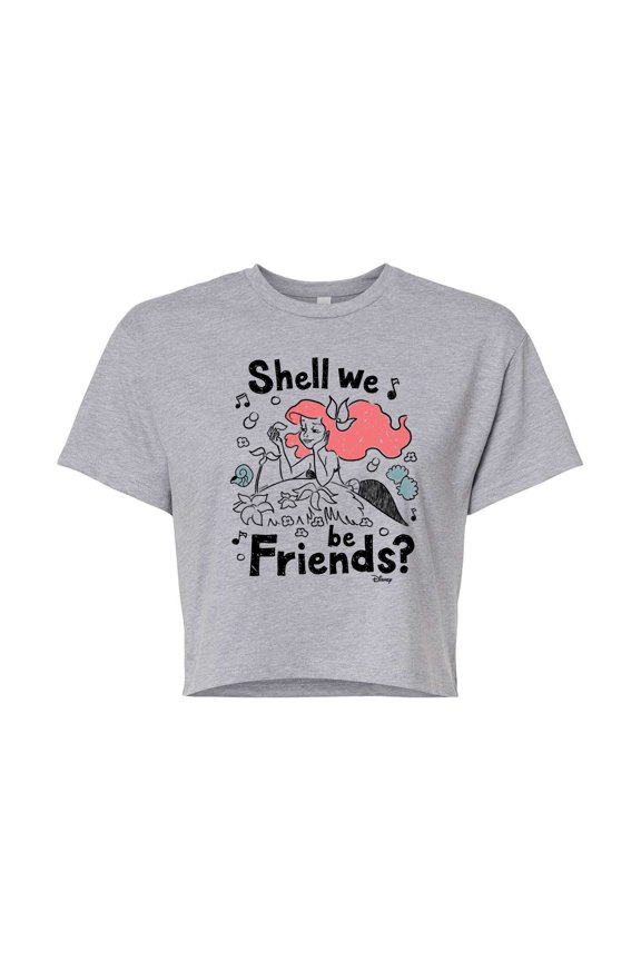 - Shell We Be Friends - Juniors Cropped Cotton Blend T-Shirt