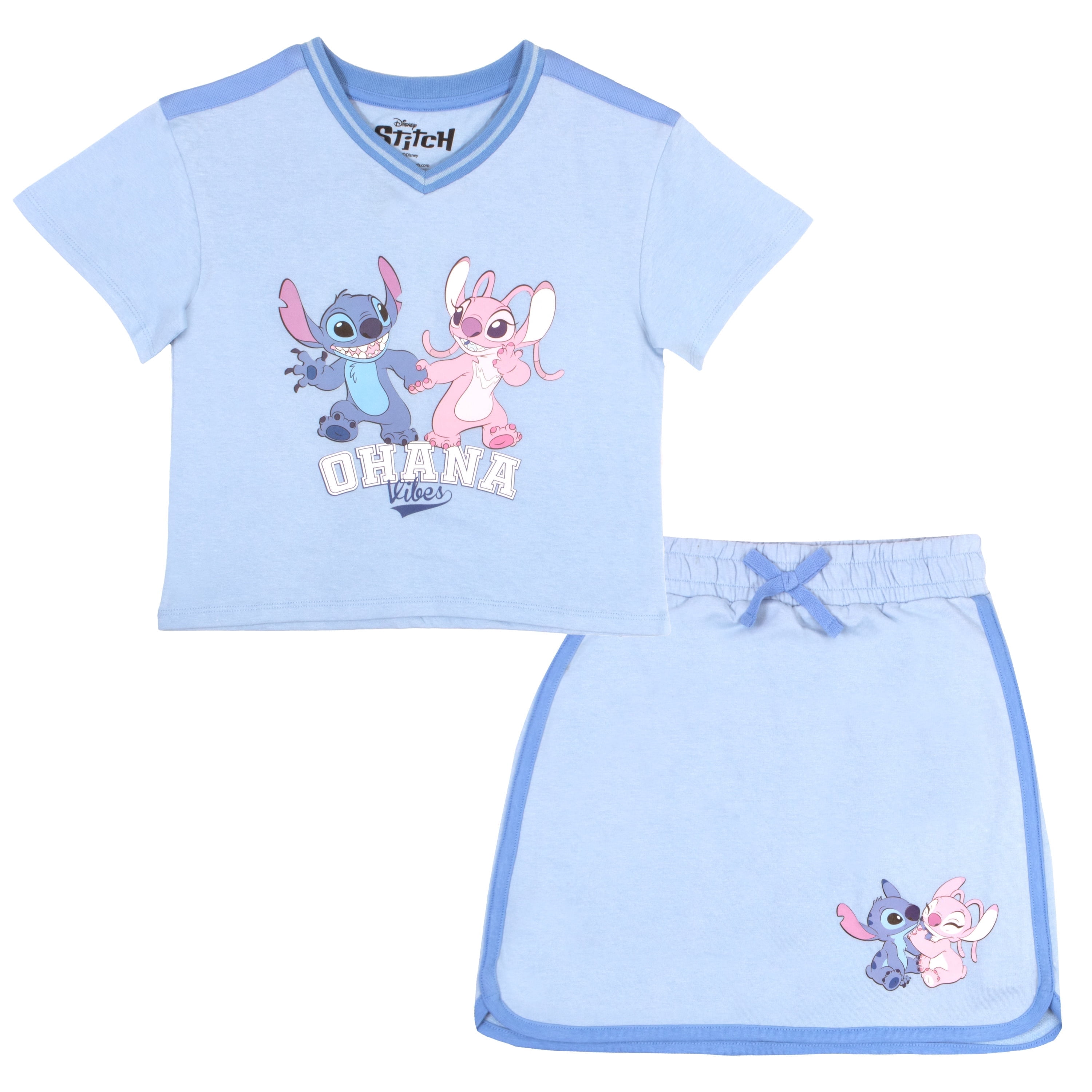 Disney Short Sleeve V Neck Top Skorts Lilo and Stitch Print Outfit Dress (Girls')