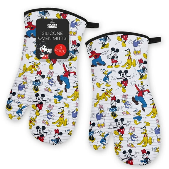 Disney Silicone Oven Mitts, 2 Pack Heat Resistant Long Mitts with Printed Silicone Grip & Hanging Loop