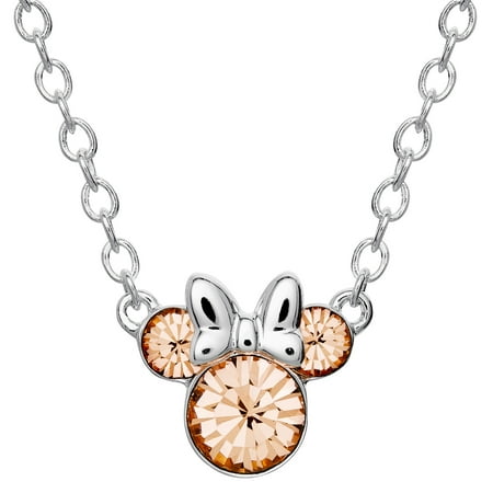 Disney Silver Plated Minnie Mouse Crystal Birthstone Necklace, 16"