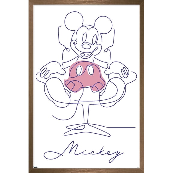 Disney Simple Moments Line Art - Mickey Mouse Wall Poster, 22.375" x 34" Framed
