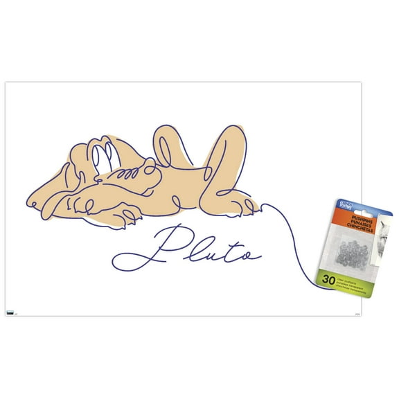 Disney Simple Moments Line Art - Pluto Wall Poster with Push Pins, 14.725" x 22.375"