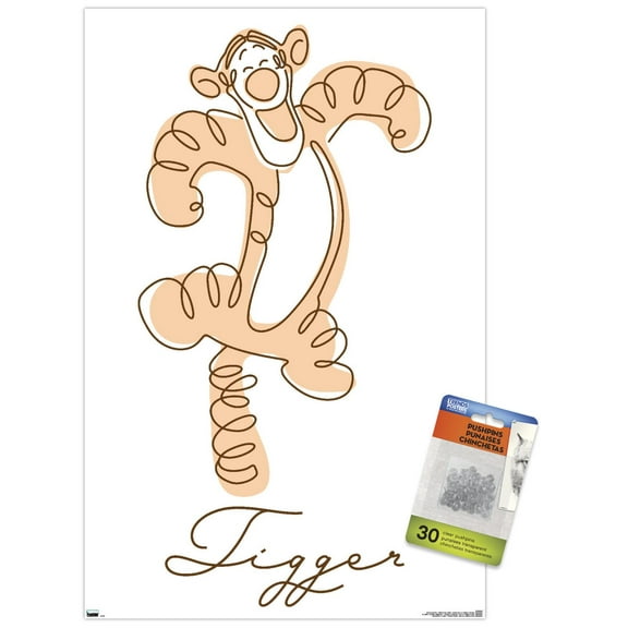 Disney Simple Moments Line Art - Tigger Wall Poster with Push Pins, 14.725" x 22.375"