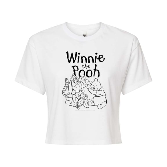 Disney - Sketched Character Group - Juniors Cropped Cotton Blend T-Shirt
