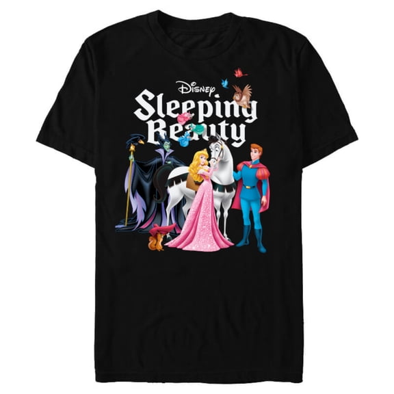 Disney Sleeping Beauty Characters T-Shirt- Short Sleeve Blended T-Shirt for Adults - Customized-Black