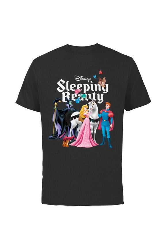 Sleeping Beauty Characters T-Shirt - Short Sleeve Cotton T-Shirt for Adults - Customized-Black