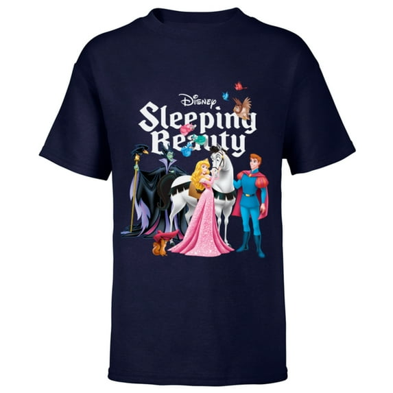 Disney Sleeping Beauty Characters T-Shirt - Short Sleeve T-Shirt for Kids - Customized-Navy