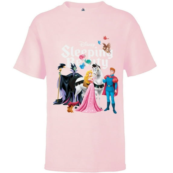 Disney Sleeping Beauty Characters T-Shirt - Short Sleeve T-Shirt for Kids - Customized-Soft Pink