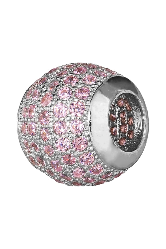 Sleeping Beauty Girls' Pink CZ Rhodium Plated Sterling Silver Bead