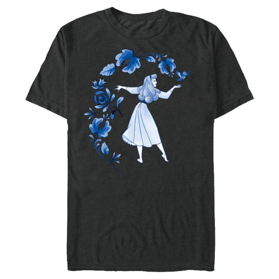 Disney Sleeping Beauty Princess Aurora Blue Flowers T-Shirt- Short Sleeve Blended T-Shirt for Adults - Customized-Dark Heather