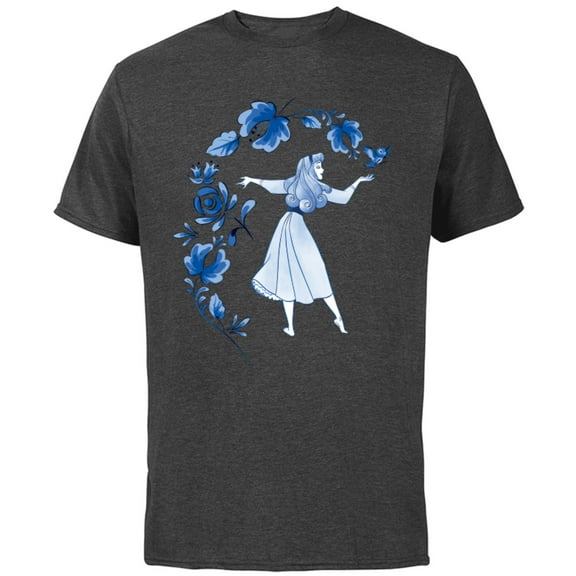 Disney Sleeping Beauty Princess Aurora Blue Flowers T-Shirt - Short Sleeve Cotton T-Shirt for Adults - Customized-Charcoal