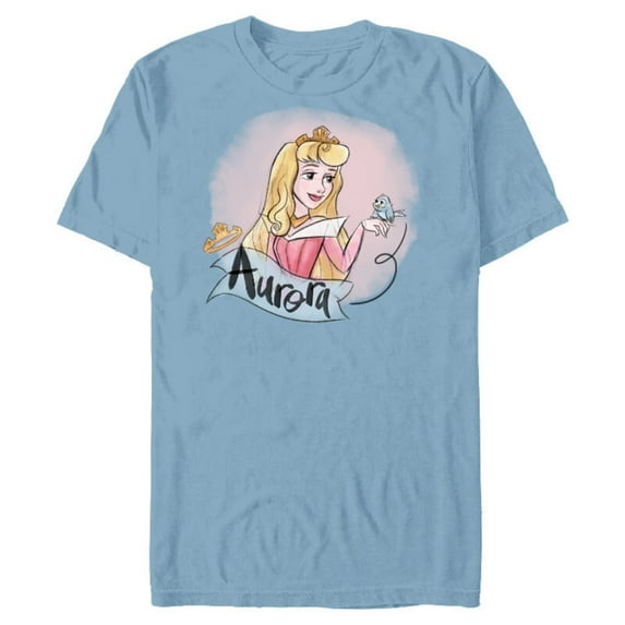 Disney Sleeping Beauty Princess Aurora in Pink Dress T-Shirt- Short Sleeve Blended T-Shirt for Adults - Customized-Ocean Blue