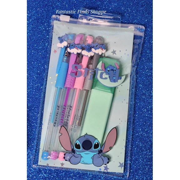 Disney Sleepy Stitch Multicolored Color Pen 4 Pack + Highlighter NIP