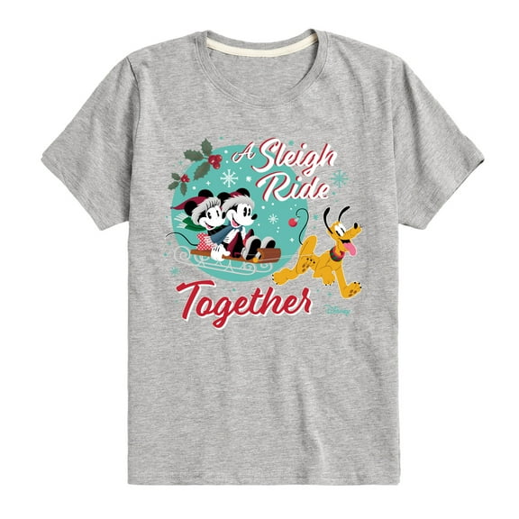 Disney - Mickey, Minnie, & Pluto Sleigh Ride Together Christmas - Toddler & Youth Short Sleeve Graphic T-Shirt