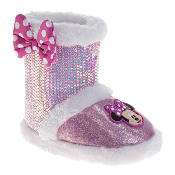 Disney Slippers Booties Minnie Mouse Warm Fluffy House Slippers for Girls (Toddler Little Kids), Pink, Size: 7, 8