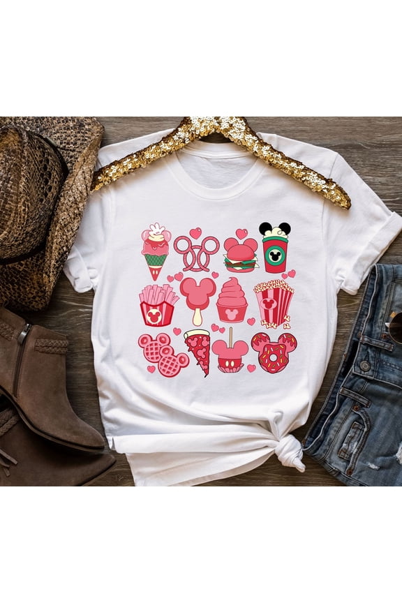 Disney Snacks Valentine Couples Epcot Food Lover Wdw Outfit Family Coffee T-Shirt All size S-3XL