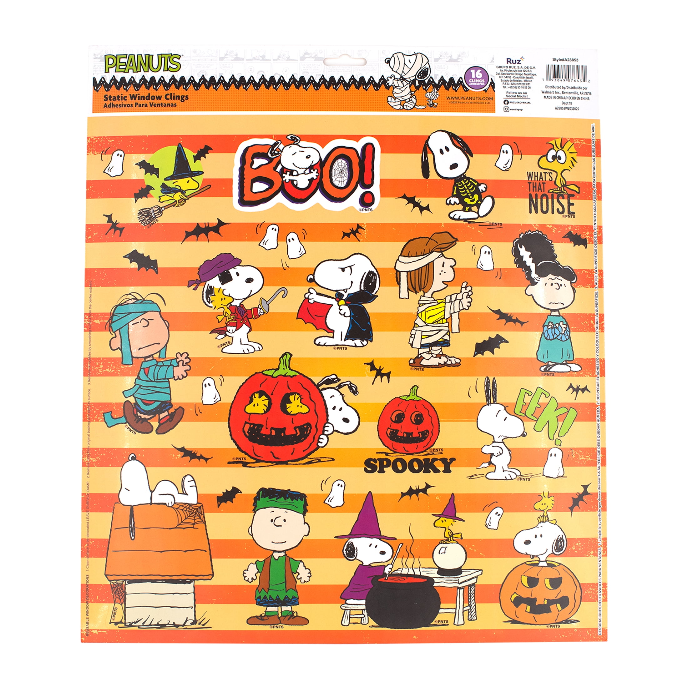 Peanuts Snoopy Halloween Static Cling Wall or Window Décor, 16 Pieces, Vinyl, Great for All Ages by Ruz