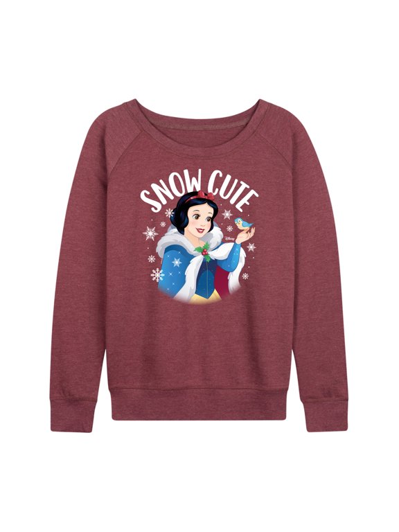 - Snow Cute Women's Lightweight French Terry Wide Neck Long Sleeve Graphic Shirt