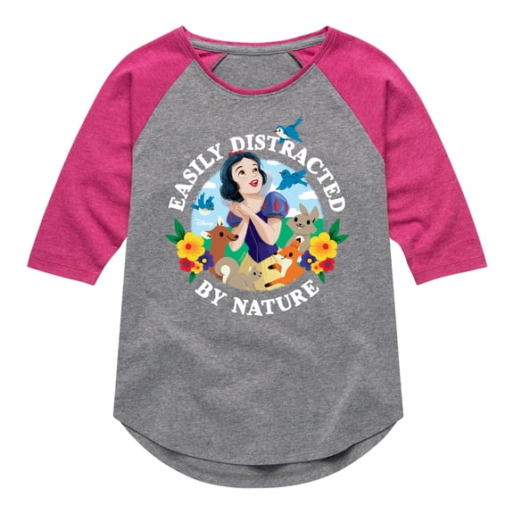 Disney - Snow White Distracted By Nature - Toddler & Youth Girls Raglan Graphic T-Shirt