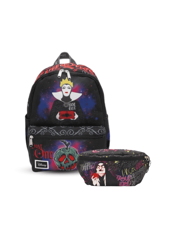 Disney Snow White - Evil Queen 13-inch Nylon Backpack and Collapsible Hip Pack Bundle