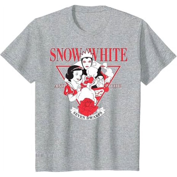 Disney Snow White Evil Queen Edgy Rose Graphic Short Sleeve Unisex Youth T-Shirt for Boy Girl Kids Toddler, Sport Grey Color, Size S