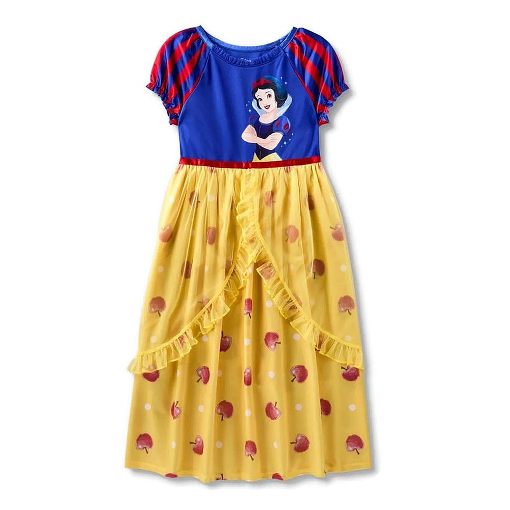 Disney Snow White Girl's Dress-Up Satiny Tulle Apple Print Nightgown, Gown (X-Small 4/5)