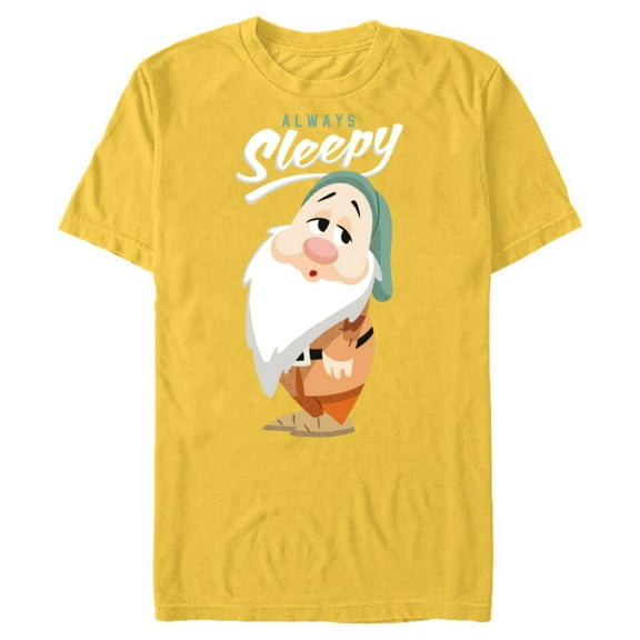Disney Snow White and The Seven Dwarfs Always Sleepy T-Shirt- Short Sleeve Blended T-Shirt for Adults - Customized-Yellow
