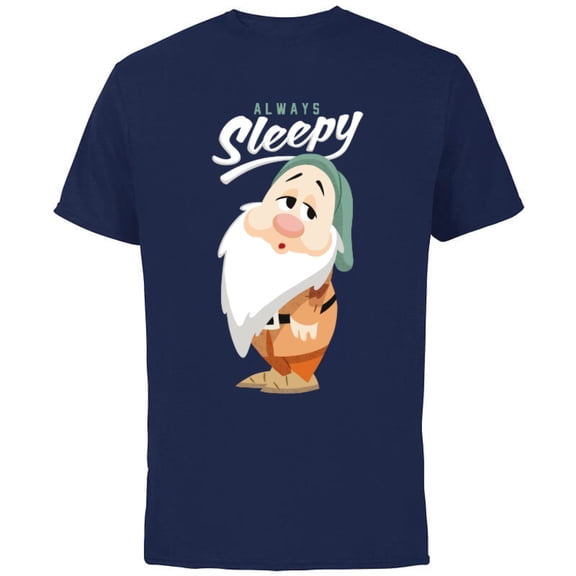 Disney Snow White and The Seven Dwarfs Always Sleepy T-Shirt - Short Sleeve Cotton T-Shirt for Adults - Customized-Navy