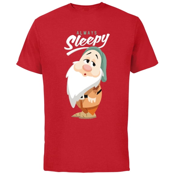Disney Snow White and The Seven Dwarfs Always Sleepy T-Shirt - Short Sleeve Cotton T-Shirt for Adults - Customized-Red