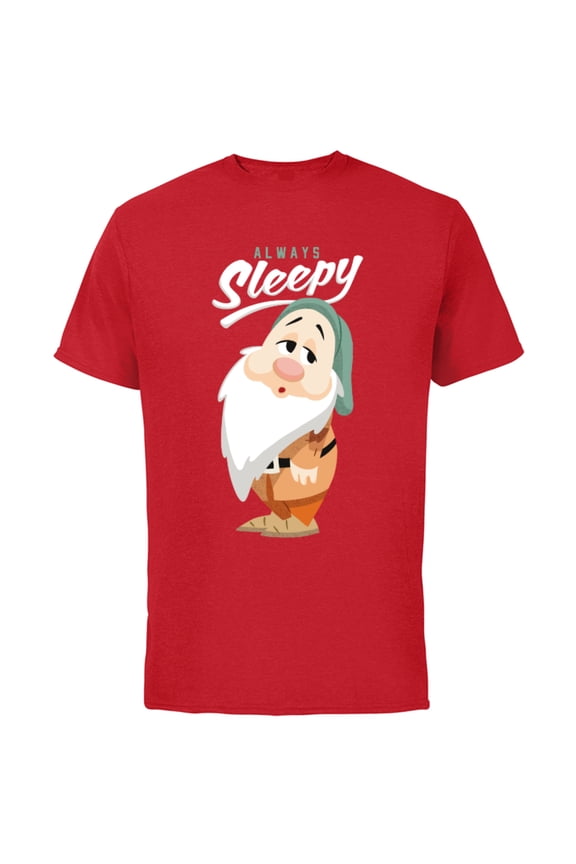 Snow White and The Seven Dwarfs Always Sleepy T-Shirt - Short Sleeve Cotton T-Shirt for Adults - Customized-Red