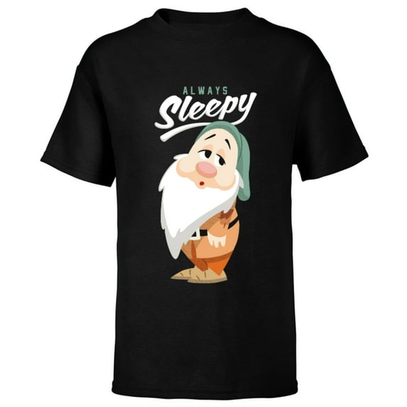 Disney Snow White and The Seven Dwarfs Always Sleepy T-Shirt - Short Sleeve T-Shirt for Kids - Customized-Black