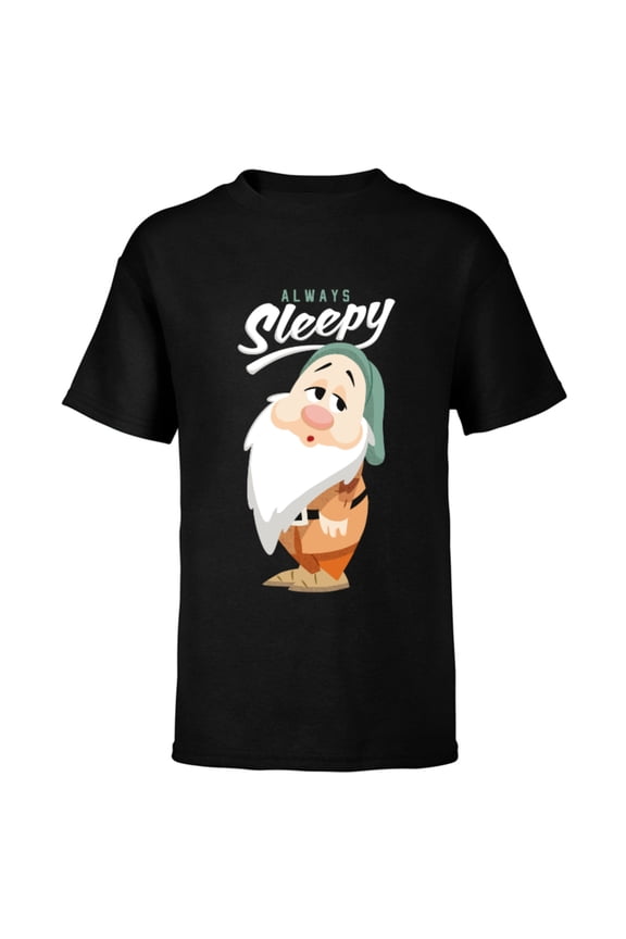 Snow White and The Seven Dwarfs Always Sleepy T-Shirt - Short Sleeve T-Shirt for Kids - Customized-Black