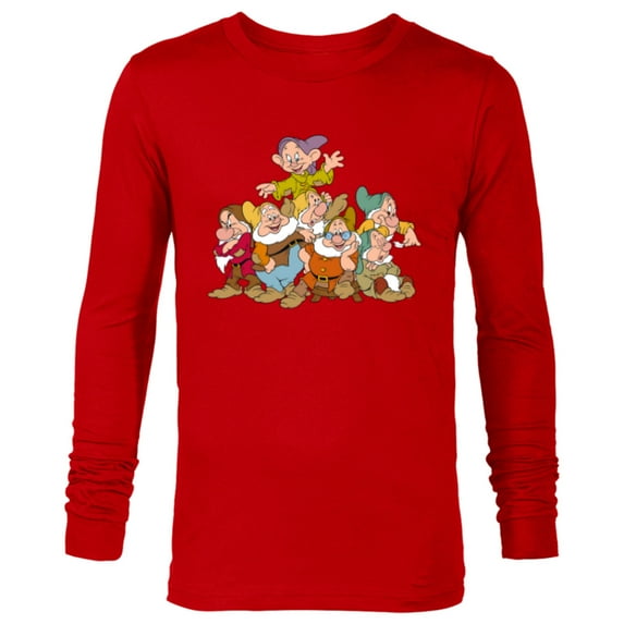Disney Snow White & the Seven Dwarfs Group Fun - Long Sleeve T-Shirt for Men - Customized-New Red