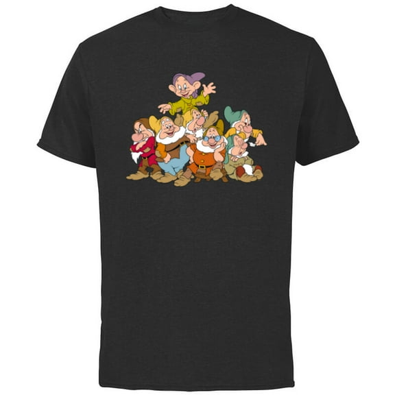Disney Snow White & the Seven Dwarfs Group Fun - Short Sleeve Cotton T-Shirt for Adults - Customized-Black