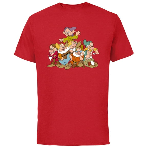 Disney Snow White & the Seven Dwarfs Group Fun - Short Sleeve Cotton T-Shirt for Adults - Customized-Red