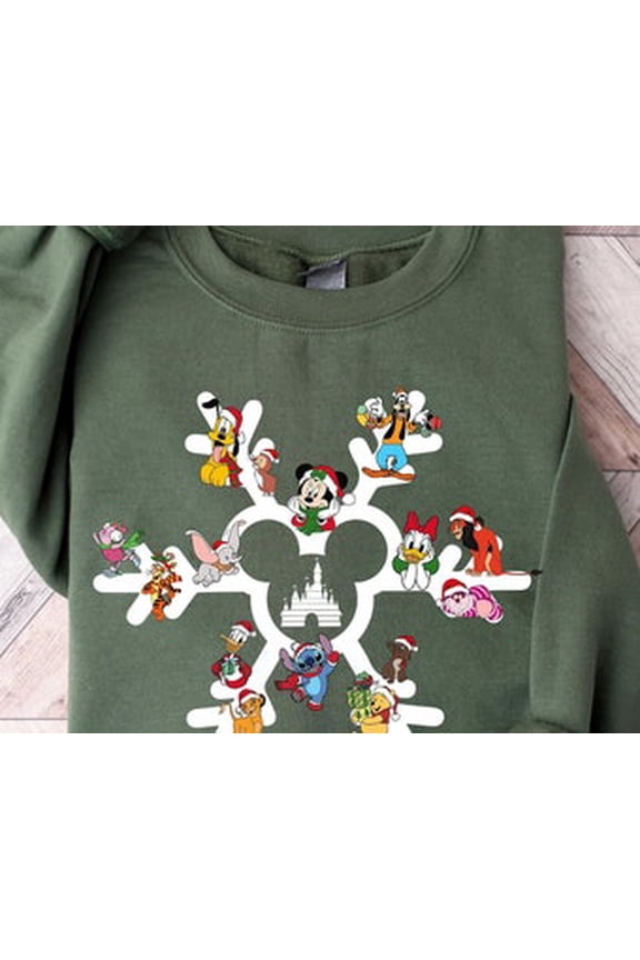 Disney Snowflake Christmas, Disneyland Xmas Shirt, Magic Kingdom Holiday Shirt, Mickey Snowflake, Disney Christmas Trip, Millitary Green Sweatshirt