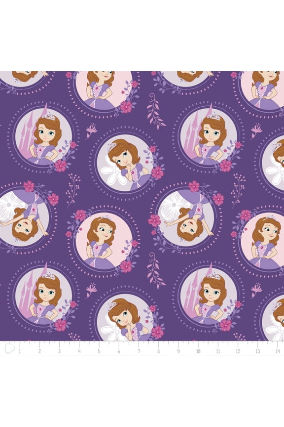 Disney Sofia The First Floral Flame Grape Purple Camelot 100% Cotton Fabric By The Yard