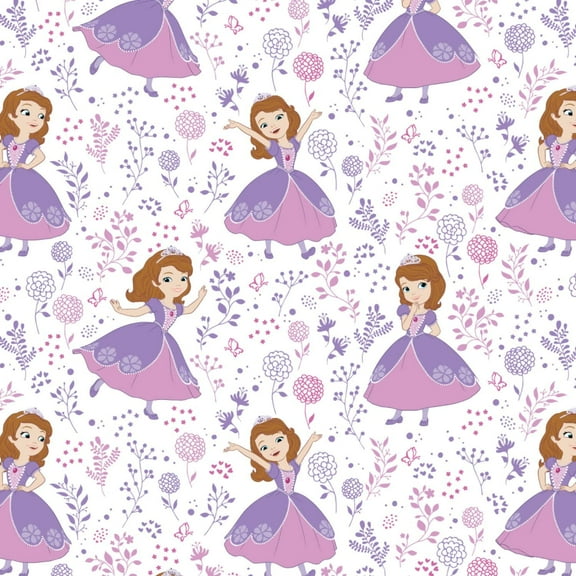 Disney Sofia The First Meadow in White Fabric by The Yard