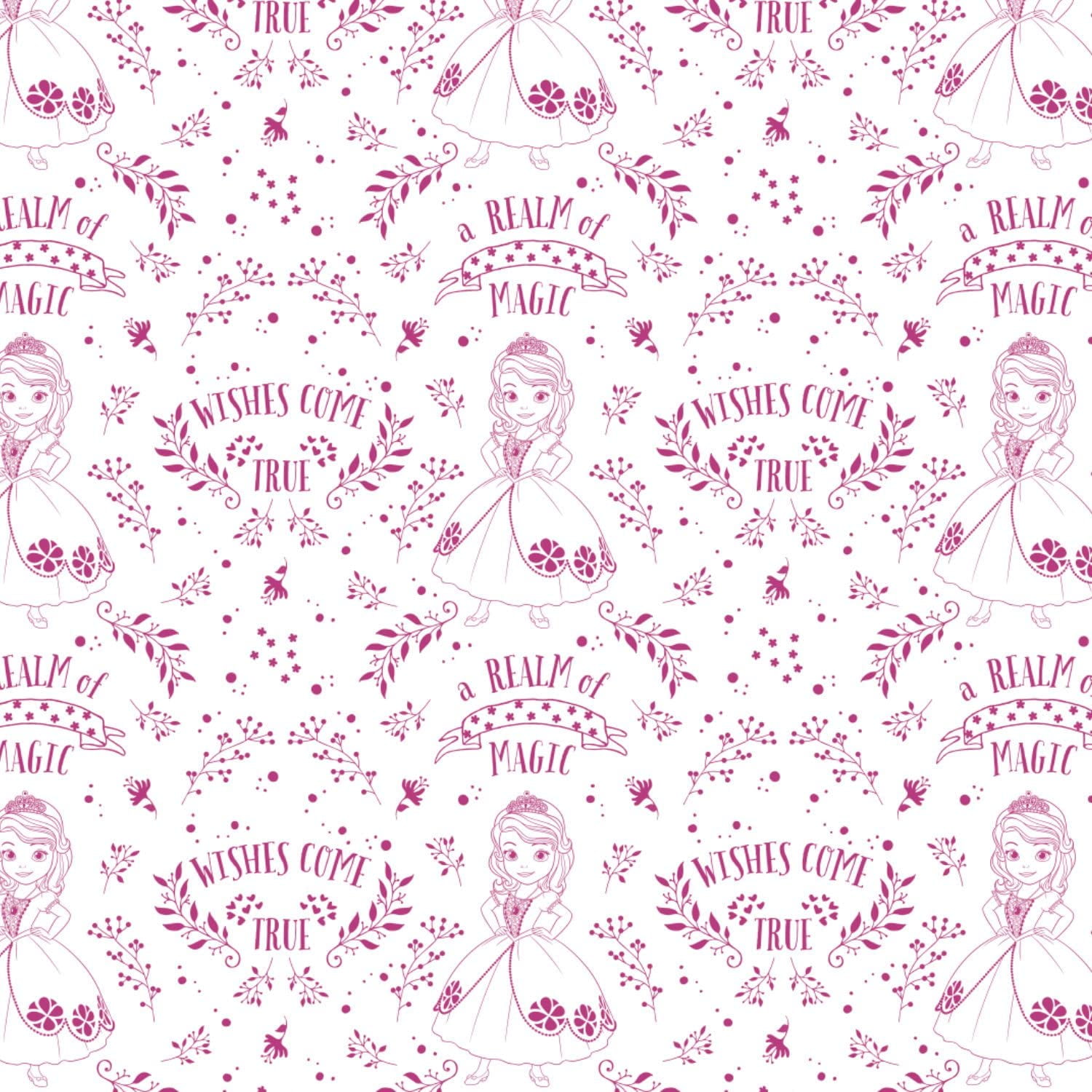 Disney Sofia The First Outline Toile in Fuchsia Fabric by The Yard