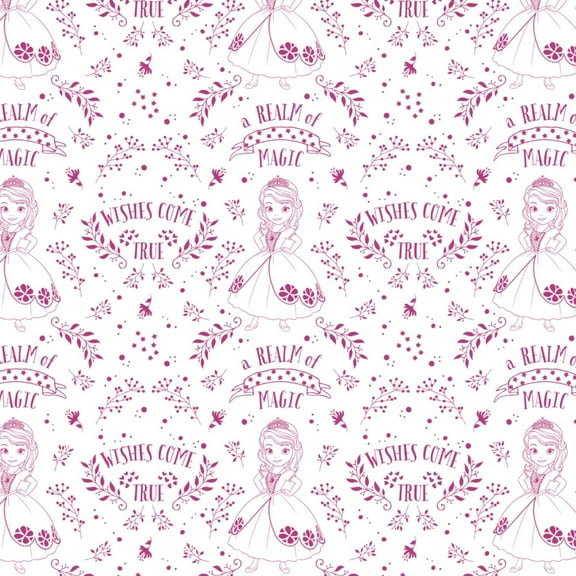 Disney Sofia The First Outline Toile in Fuchsia Fabric by The Yard