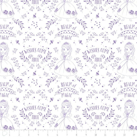 Disney Sofia The First Outline Toile in Pastel Lavender Fabric by The Yard