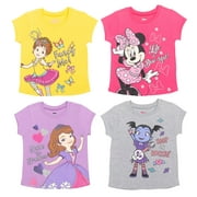 Disney Sofia the First Fancy Nancy Minnie Mouse Vampirina Toddler Girls 4 Pack T-Shirts Toddler to Little Kid